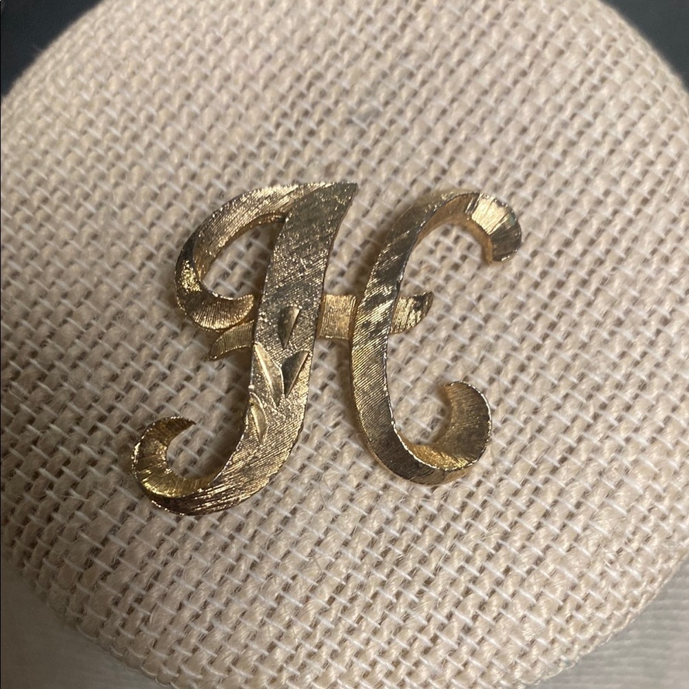 Mamselle Gold Diamond Etched Letter H  Brooch